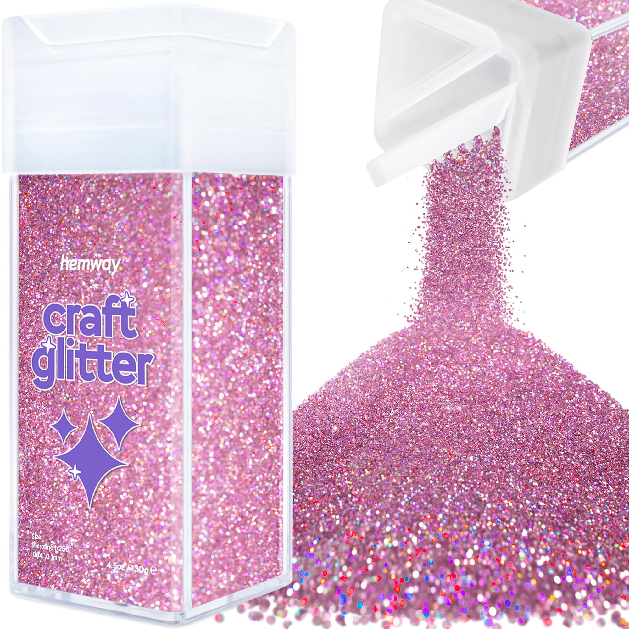 Hemway Glitter Shaker Pink Holographic 110g Microfine, Craft Glitter Shaker for Resin & Epoxy Crafts, Christmas Art Supplies, Nail, Body, Face, Eye, Festival, Crafting, Slime, Sparkle