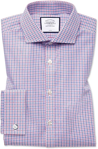 Charles Tyrwhitt Camisa Azul y roja de Popelina Extra Slim fit con Cuello Italiano