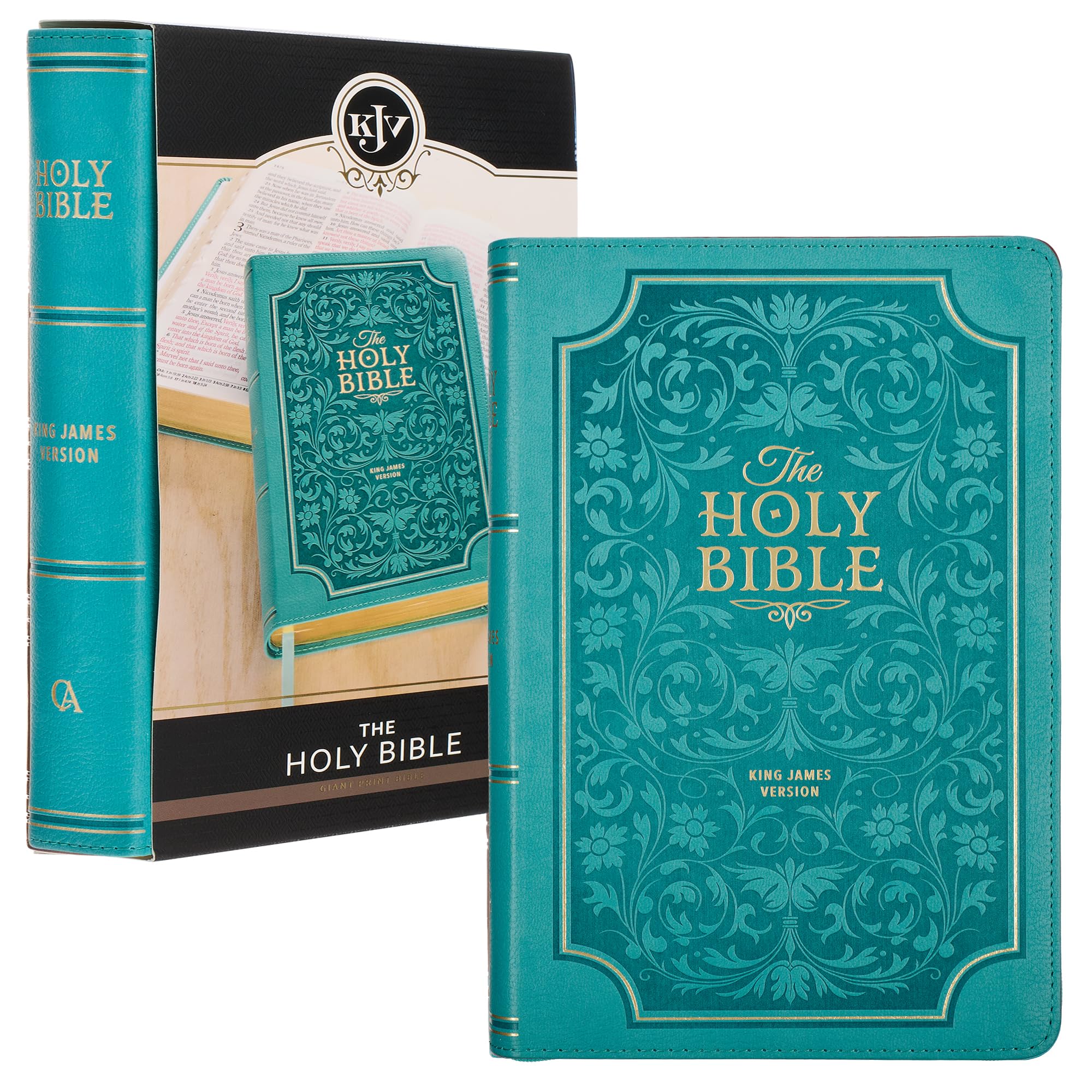 KJV Holy Bible, Giant Print Standard Size Faux Leather Red Letter Edition - Thumb Index & Ribbon Marker, King James Version, Teal Floral (KJV Standard GP Editions)