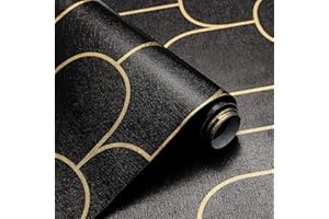 Yasinet Peel and Stick Wallpaper Modern Black and Gold Wallpaper Peel and Stick Geometric Stripe Removable Wallpaper for Bedroom Self Adhesive Wallpaper Decorative for Wall Vinyl 17.3"X118.7"