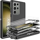 HONG-AMY for Samsung Galaxy S23 Ultra Case, S23 Ultra Case with Self Healing Flexible TPU Screen Protector [2 Pack], 3 in 1 Heavy Duty Case for Samsung S23 Ultra 5G (Black/Grey)