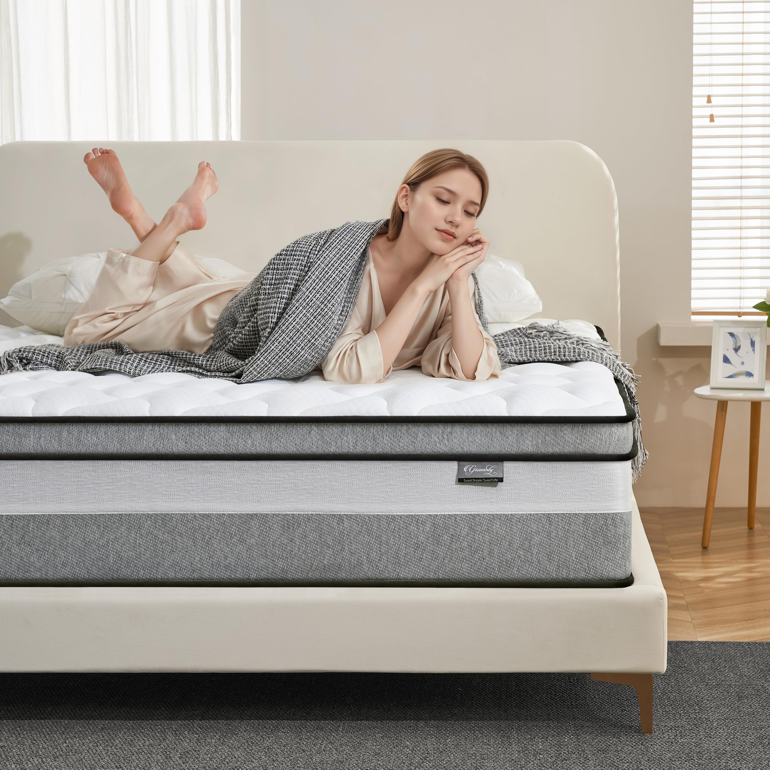 View 1 of ** NEW / NO RETURNS ** Giovanly King Mattress, 14 Inch King Size mattresses | Medium Firm - Cooling Gel Memory Foam & Zoned Pocket Coils for Pressure Relief, Spinal Alignment & Extra Lumbar Support | Motion Isolation |