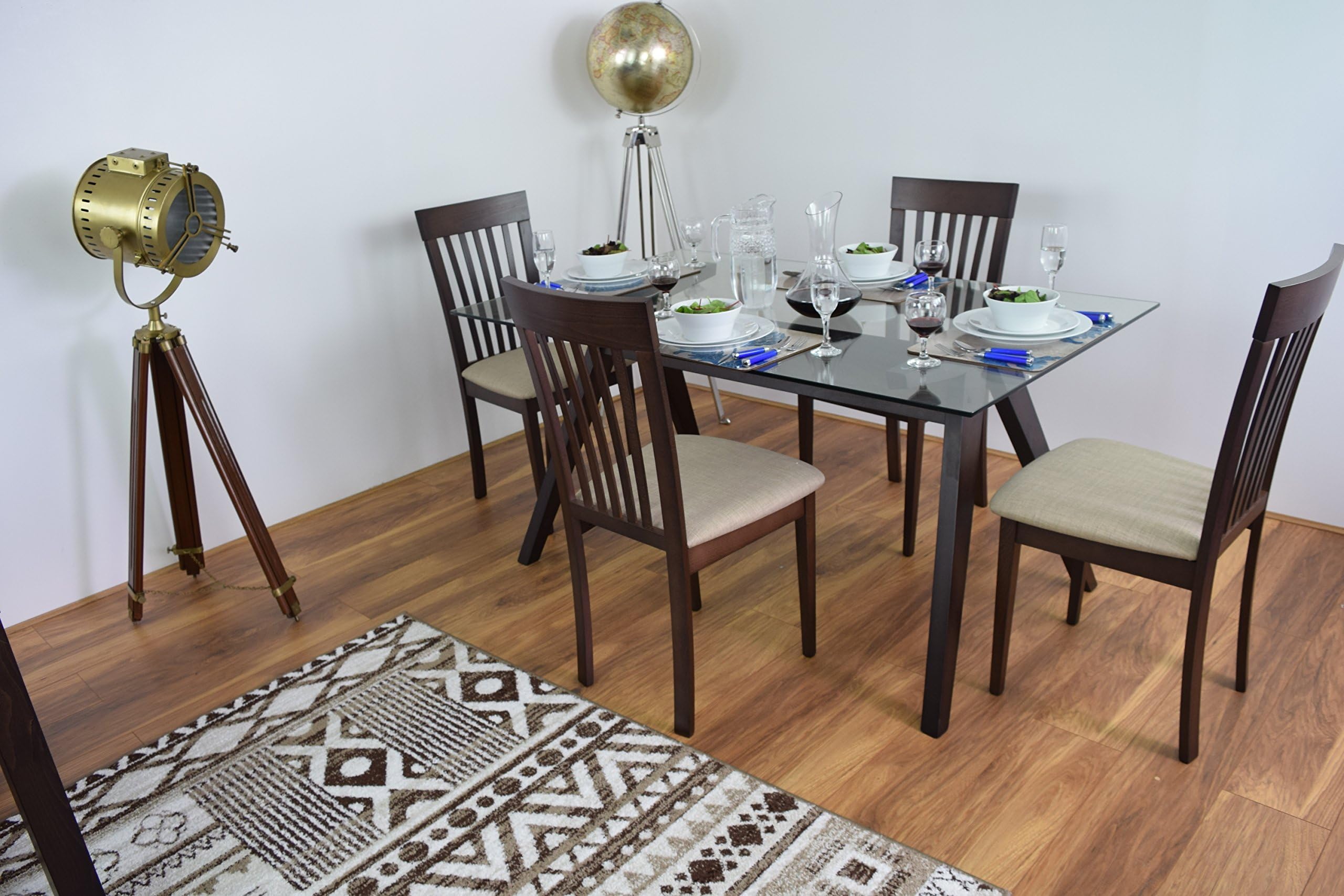 New Modern Glass Dining Room Table And 4 Chairs Set Solid Wood Kitchen Furniture Wooden Dinner Tables Sets (Cairo x4)