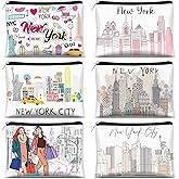 Reginary 6 Pcs City Cosmetic Bag Souvenir Gifts New York Zipper Pouch Chicago Souvenir Seattle Boston Nashville London Paris Italy Alaska Gifts Memento for Women Traveler(New York)