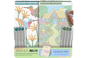 Lifelines FlowArt Activity Pad, 2-Pack & Bonus Pad - Guided Dot Art Meditations with Markers - Dot-by-Letter & Stamp-by-Shape Coloring Books for Tweens, Adults & Seniors