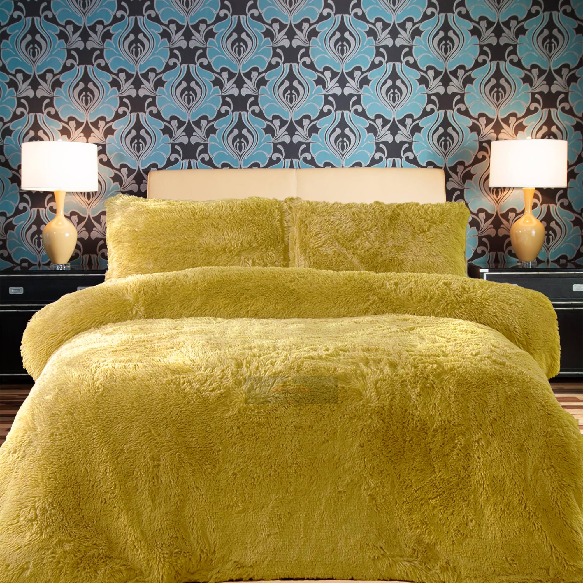 PARADISE STAR Teddy Fleece Duvet Quilt Cover Bedding Set With Matching Pillowcase Fluffy Thermal Warm and Cosy Ochre Single 135cm x 200cm Approximate