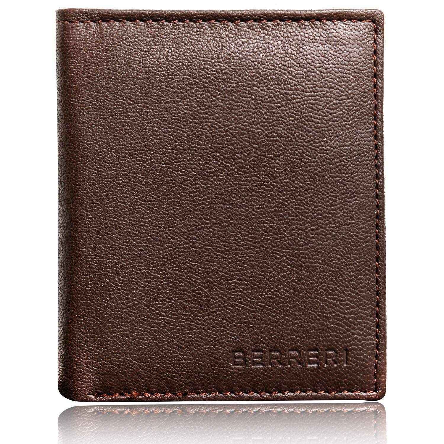 Berreri Mens Real Leather Wallet Genuine Soft RFID safe Card Holder Wallet Enclosed In Box (Brown)