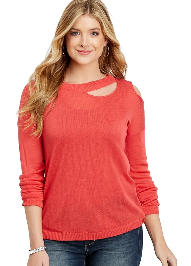 maurices Women's Pullover Sweater with Single Cold Shoulder and Cut Out