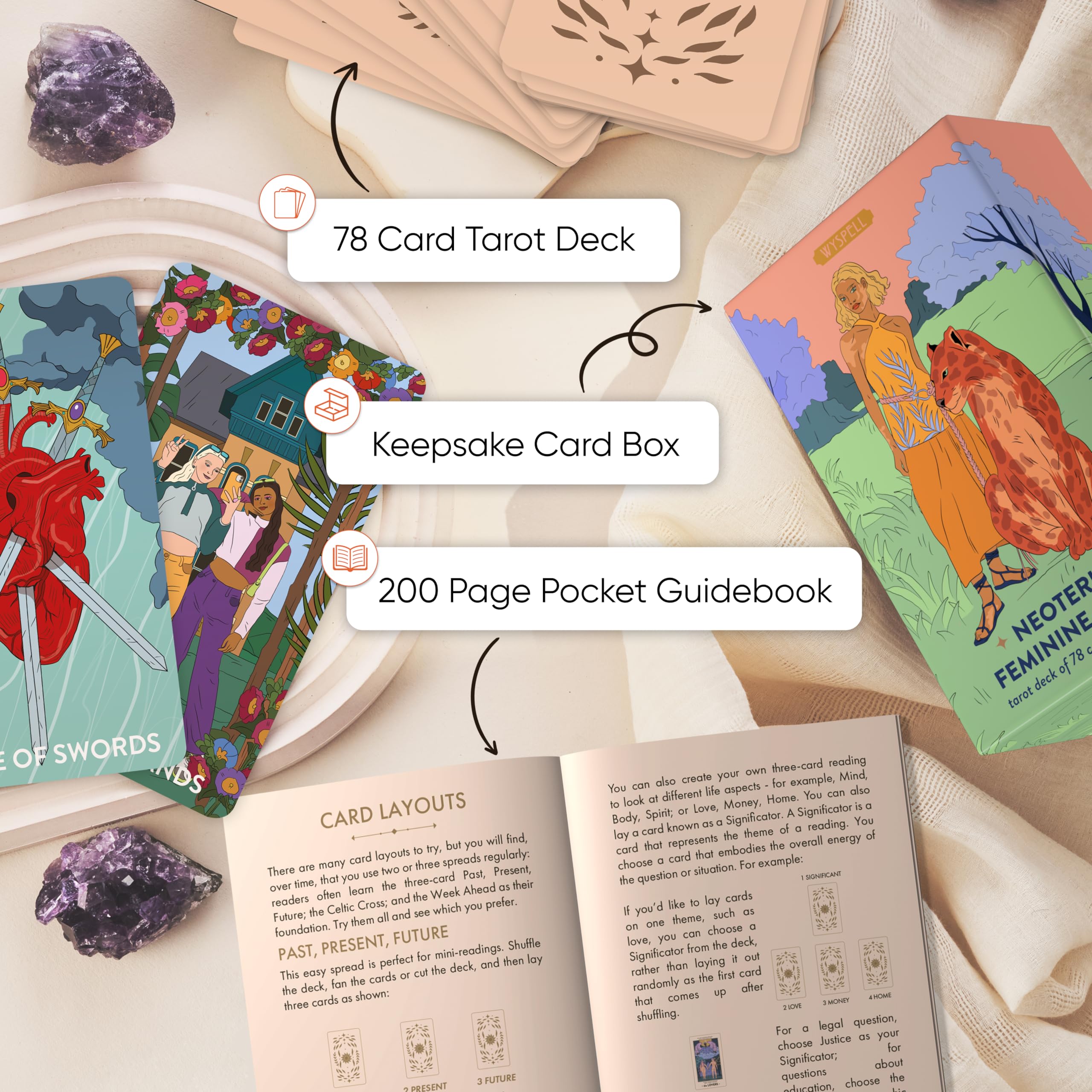 thumbnail image 2 of Wyspell Tarot Kit Includes Gold Tarot Cards With Guide Book, A Tarot Cloth, A Tarot Bag, A Tarot 2 of 11