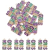 XOCARTIGE 20PCS Mardi Gras Charms for Jewelry Making, Purple Green Gold Letter Charms, Carnival Pendants for Bracelets Necklace Earrings DIY Crafts Accessory