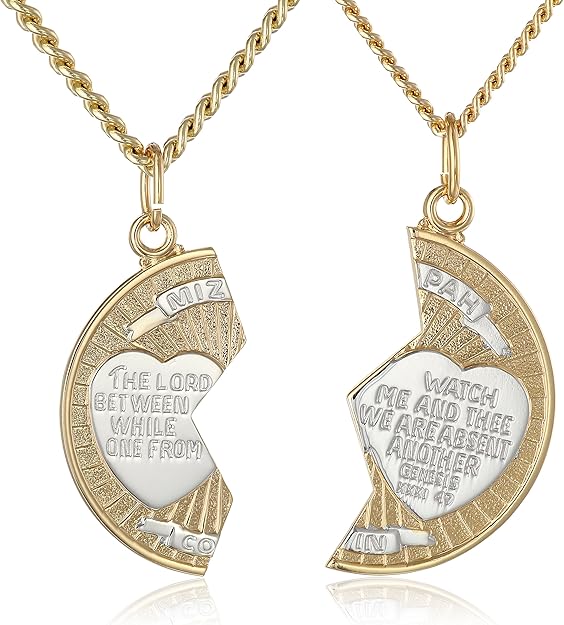 14k GoldFilled TwoTone Round Mizpah Pendant Necklace with