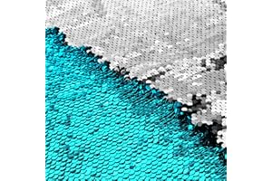 VACVELT Flip Sequin Fabric by The Yard, 1 Yard Reversible Sequin Fabric, Aqua Blue + Silver Glitter Fabric Sparkly Mermaid Sequin Fabric for Graffiti, Bridal Dress, Wedding Decorations, Sewing