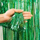 YAAVAAW Green Glitter Tinsel Curtain 2 Pack 3.2x8.3ft Backdrop Festive view 3