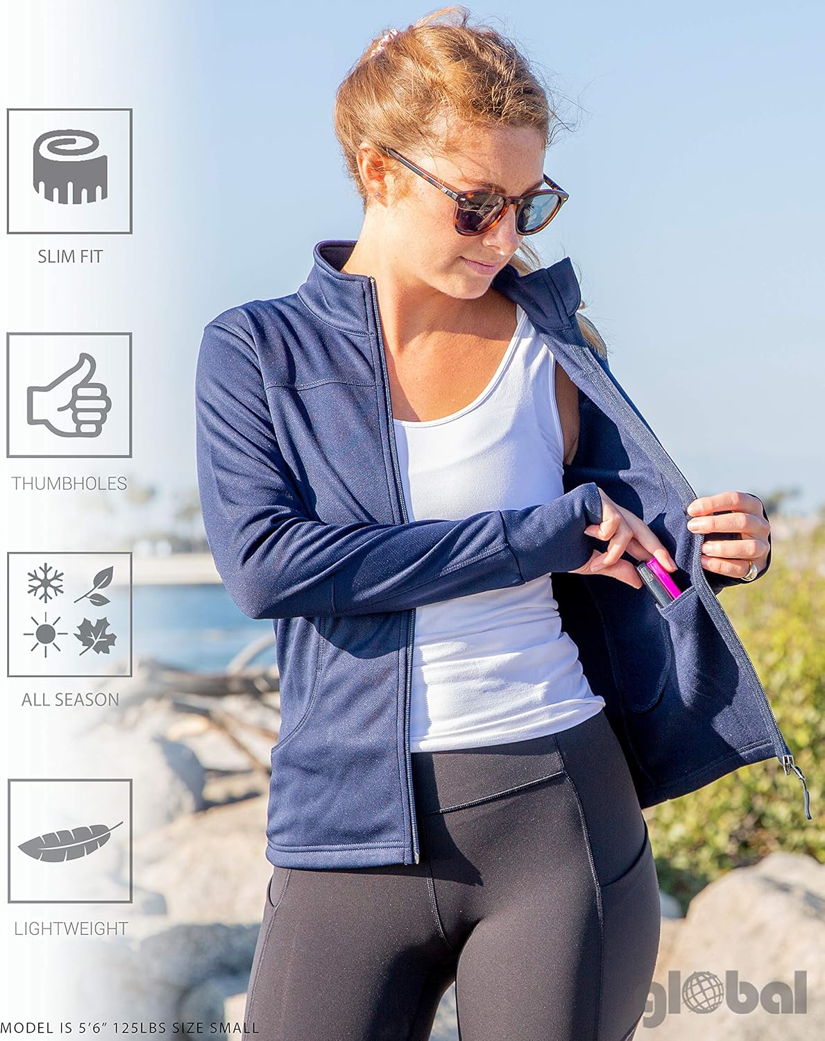 Global Blank Women’s Slim Fit Lightweight Full Zip Up Yoga Workout Jacket at  Women’s Clothing store
