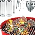 McKay Rolling BBQ Grilling Basket 2 Pcs Set | Portable, Durable Stainless Steel, Perfect for Barbecue & Outdoor Cooking- Rotating Grill Accessories Mesh Net Tube Cylinder for Delicious Meals, Veggies