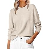 ANRABESS Sweaters for Women Loose Fit Lightweight Soft Dressy Scalloped Long Sleeve Pullover Tops 2025 Fall Casual Outfits