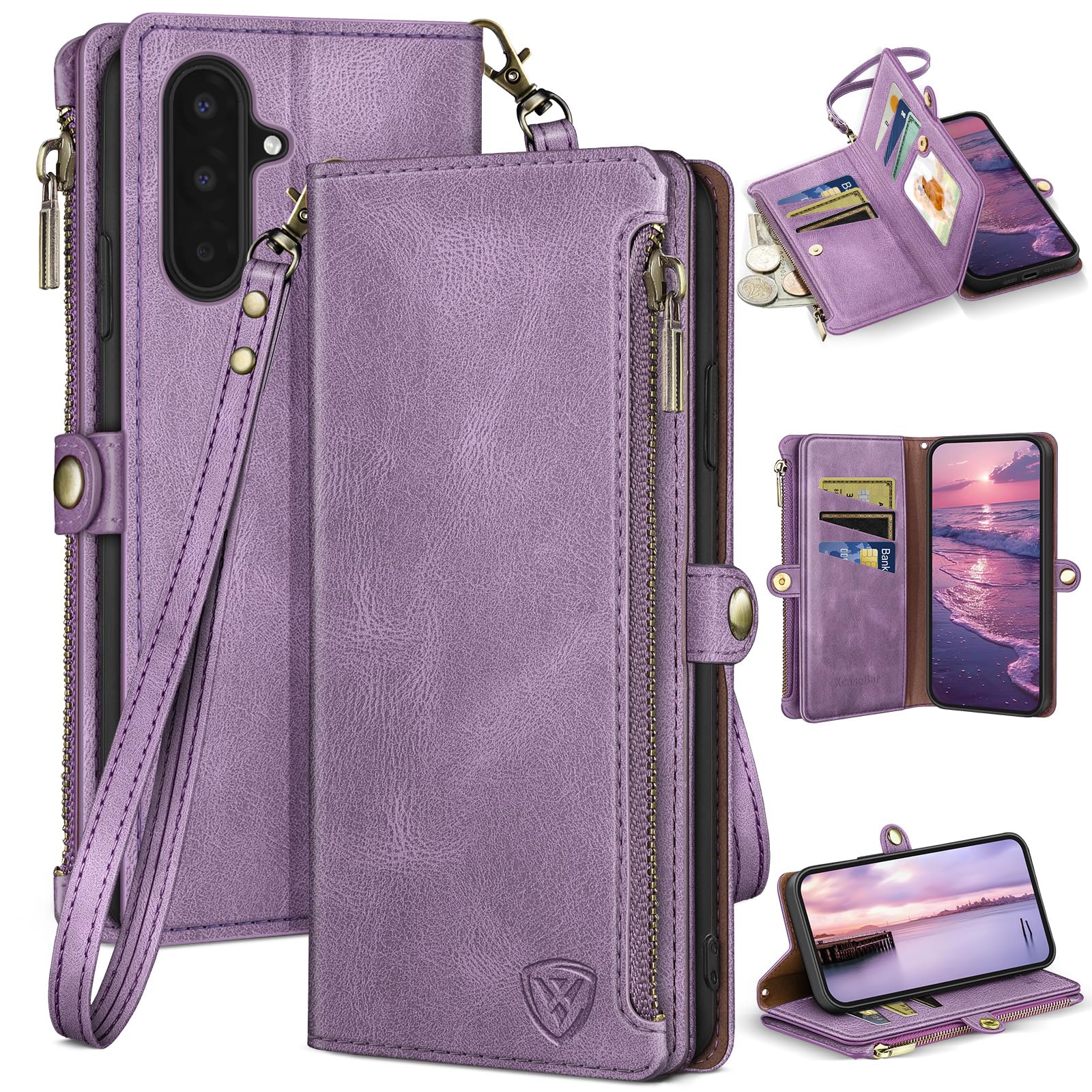 Photo 1 of XcaseBar Compatible with ?Samsung Galaxy A17 5G Wallet case with Zipper Credit Card Holder?RFID Blocking?,Flip Folio Book PU Phone case Shockproof Cover Women Men for Samsung A17 case Lilac Purple