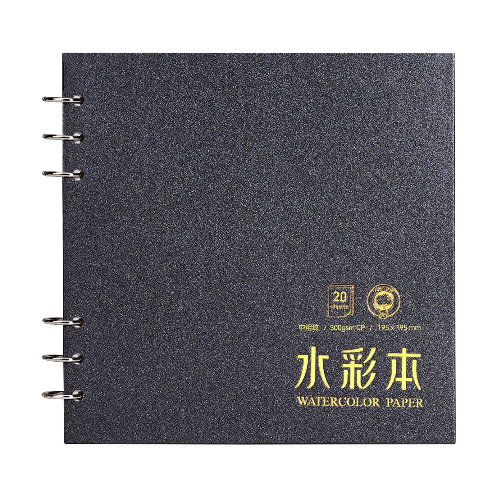 Lightwish Square Watercolor Journal,100% Cotton,300gsm/140lb,Acid-Free,20 Sheets Cold Press Watecolor Sketchbook for Artists Adults Students,7.68 * 7.68 Inches(Dark Grey)