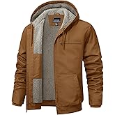 TACVASEN Men's Work Utility Jackets Duck Canvas Waterproof Jackets Heavy Duty Coats Winter Sherpa Fleece Lined Hoodies