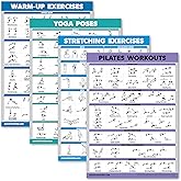 Palace Learning 4 Pack - Warm Up &amp; Yoga Workouts + Stretching &amp; Pilates Exercises - Set of 4 Laminated Charts (18" x 24")