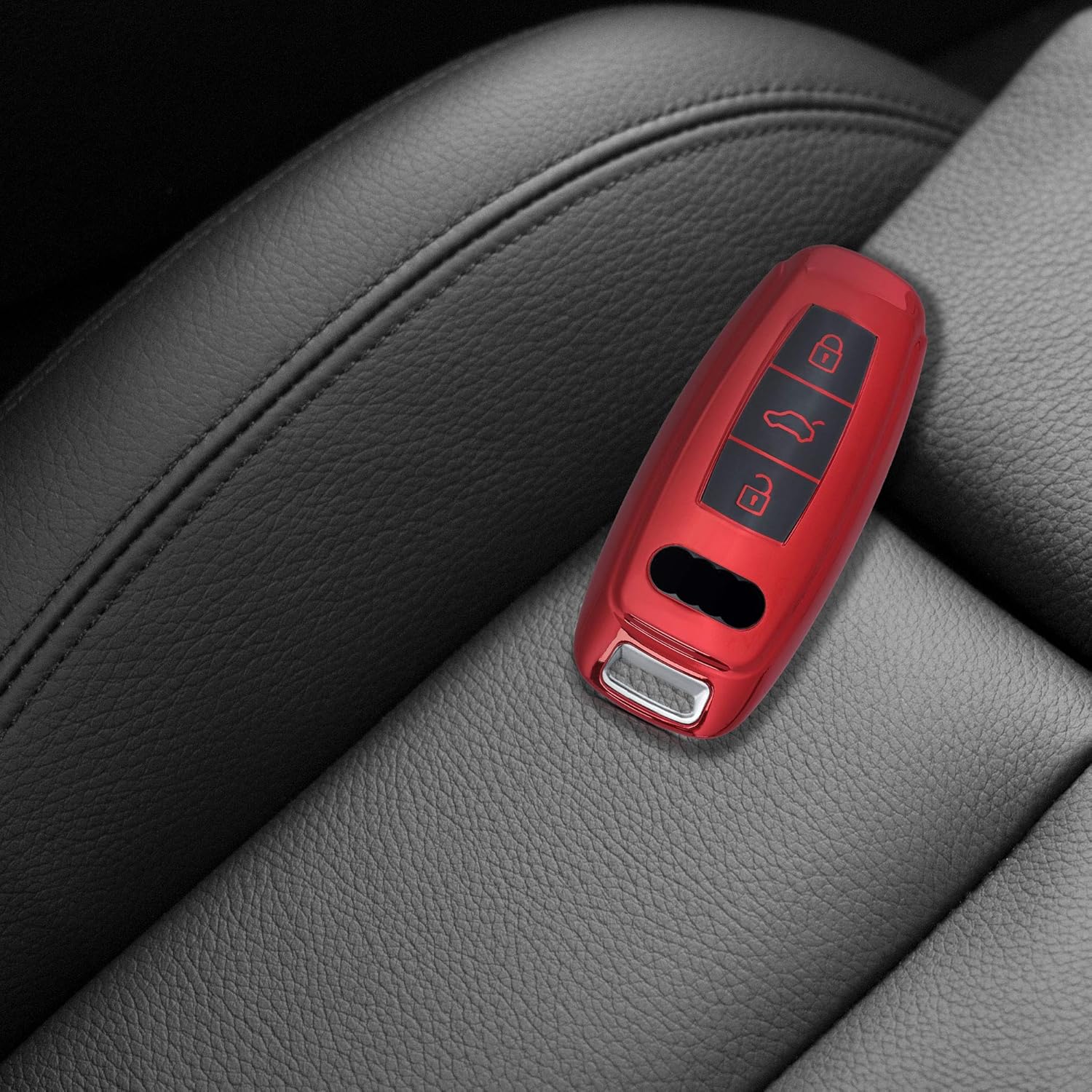 kwmobile Key Cover Compatible with Audi A6 A7 A8 Q7 Q8 - 3 Button Car Key Keyless Go - Soft TPU Car Fob Protector Case - Red High Gloss - Image 3