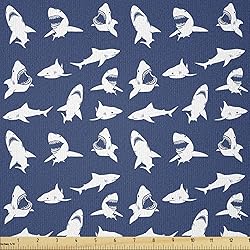 Ambesonne Shark Fabric by The Yard, Fish Pattern
