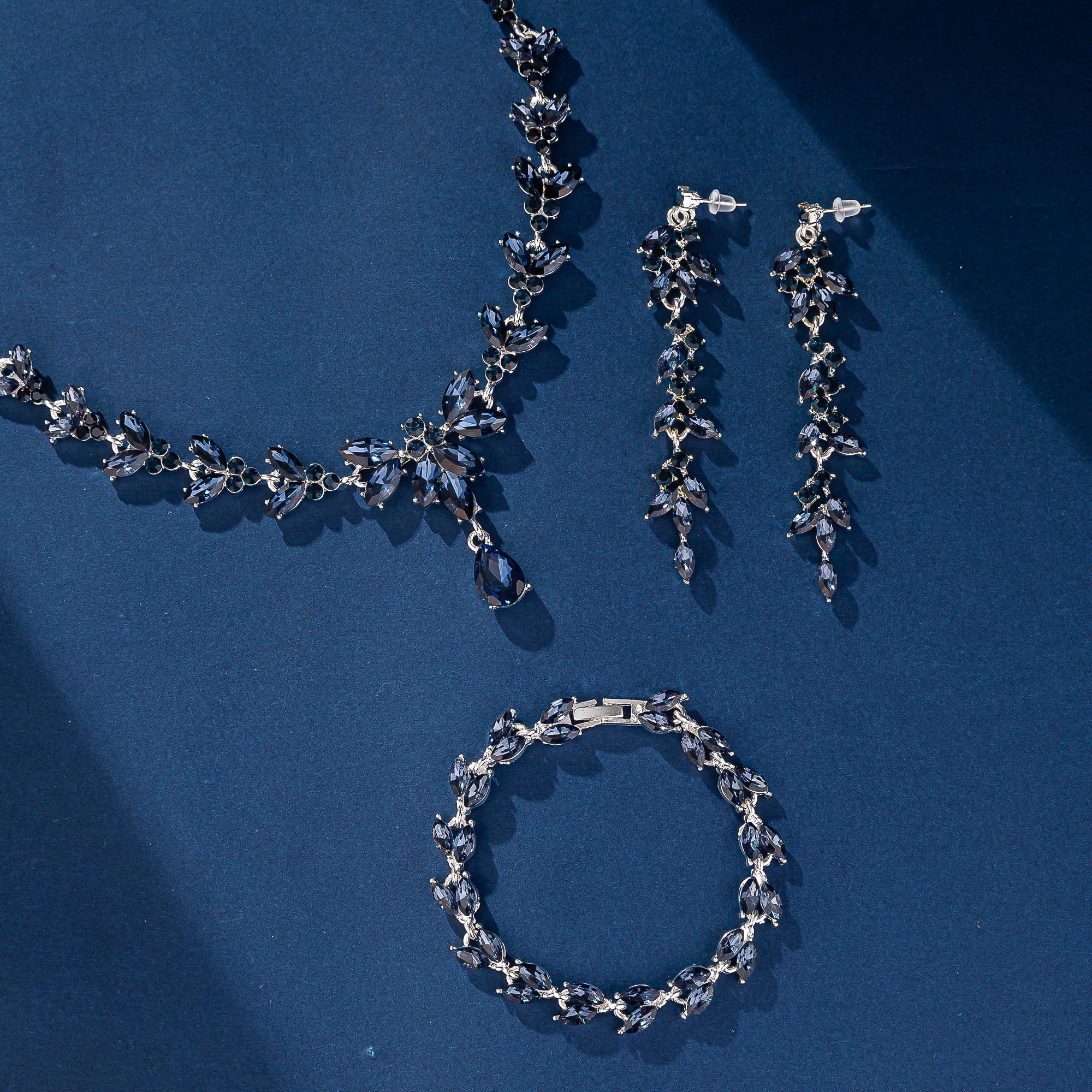 Wedding Jewelry Sets for Bride Bridesmaid Bridal Jewelry Set for Women Wedding Crystal Necklace Earrings Bracelet Set for Party Prom Jewelry