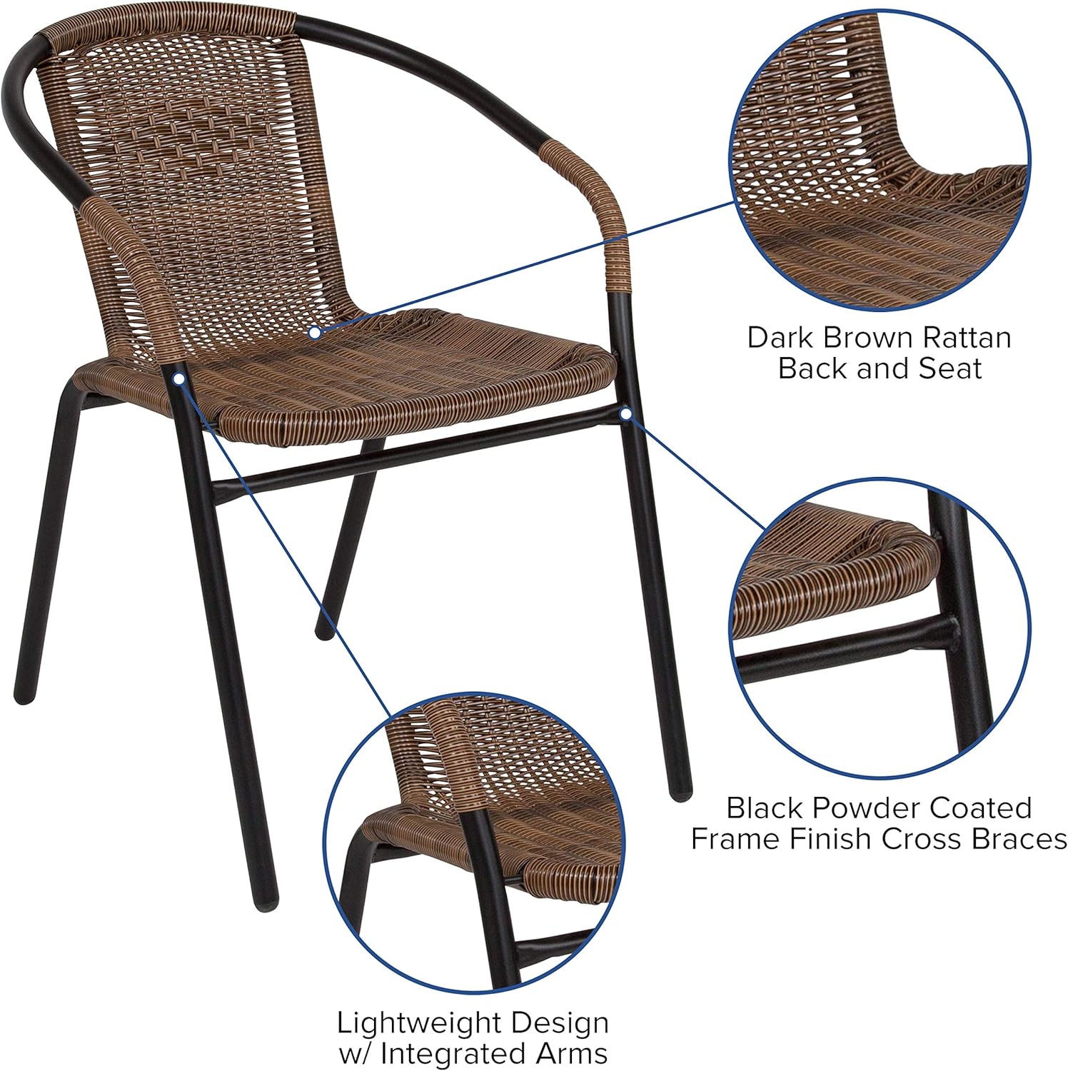 Flash Furniture 4 Pk. Medium Brown Rattan Indoor-Outdoor Restaurant Stack Chair: Kitchen & Dining