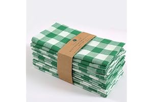 Fingercraft Dinner Napkins, Everyday Use, Premium Quality,Cotton Buffalo Plaid, Set of 12, Size 20X20 Inch, Oversized Cloth Napkins with Mitered Corners, Ultra Soft, Durable Hotel Quality Green White
