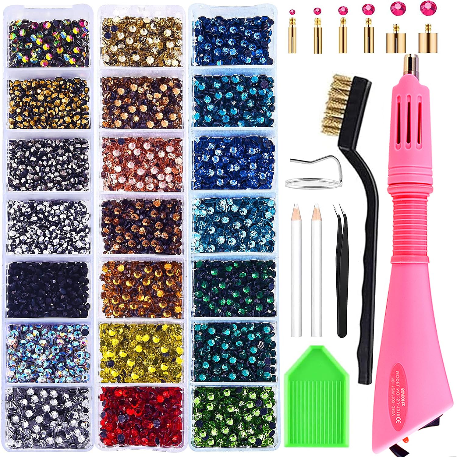 Blinginbox 6000pcs 21 Colors 3mm Hotfix Rhinestones Gems Craft, Diamond Painting Pen, Rhinestone Applicator Tool for DIY Shoes, Clothes, Accessories