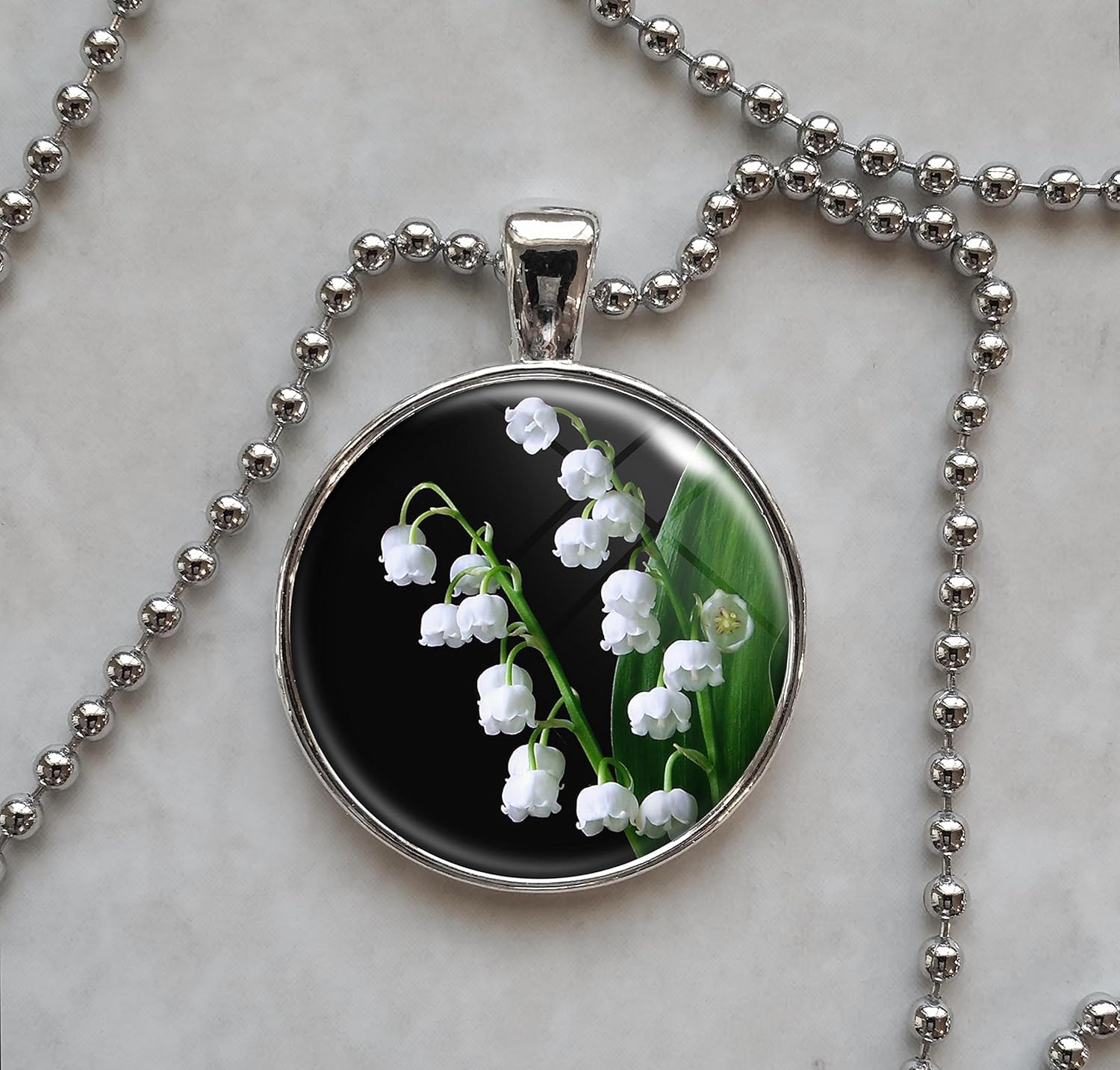Lily Of The Valley White Flowers Pendant Necklace Handmade Lily Of The Valley White Flowers Pendant Necklace Handmade