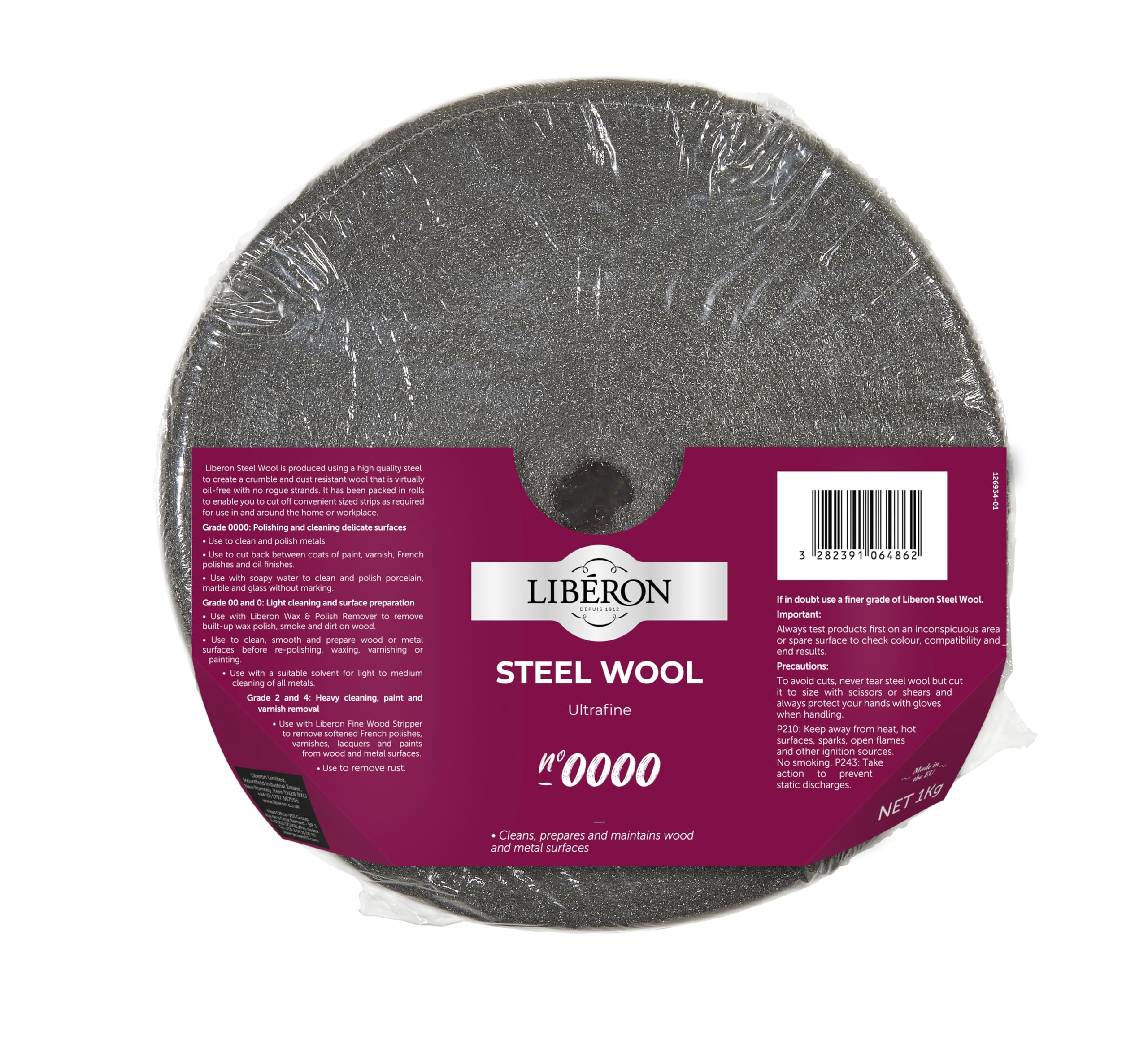 Libéron Steel Wool - Ideal For Delicate Surfaces - Cuts Back Between Coats - Cleans & Polishes Metals - Grade 0000 (Ultrafine) - 1kg