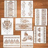 Flower Border Mandala Stencils, 8 Pcs for Painting on Wood Canvas Paper, DIY Craft Stencils - 8.3"x11.8"