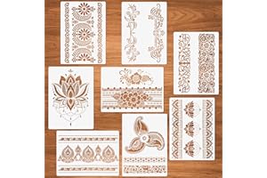 CODOHI Flower Border Stencils, 8 Pcs Mandala Stencils for Painting on Wood Canvas Paper Wall Mandala Border Reusable DIY Craft Stencils 8.3"x11.8"