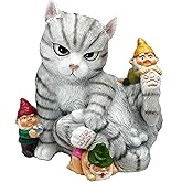 FICITI Add a Playful Touch to Your Garden with Our Cat and Gnomes Garden Statue - Perfect for Cat Lovers and Garden Enthusiasts - 8.5 Inces