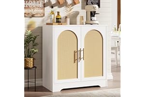 76 cm Sideboard Buffet Cabinet- with 2 Rattan Doors, Large Storage Console Table & Modern Accent Coffee Bar Cabinet for Livin