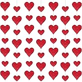 4 Pack Glitter Heart Garland Valentines Day Decorations Paper Hearts Streamers Hanging Hearts Decorations for Valentines Galentines Day Birthday Bridal Shower Wedding Engagement Anniversary (Red)
