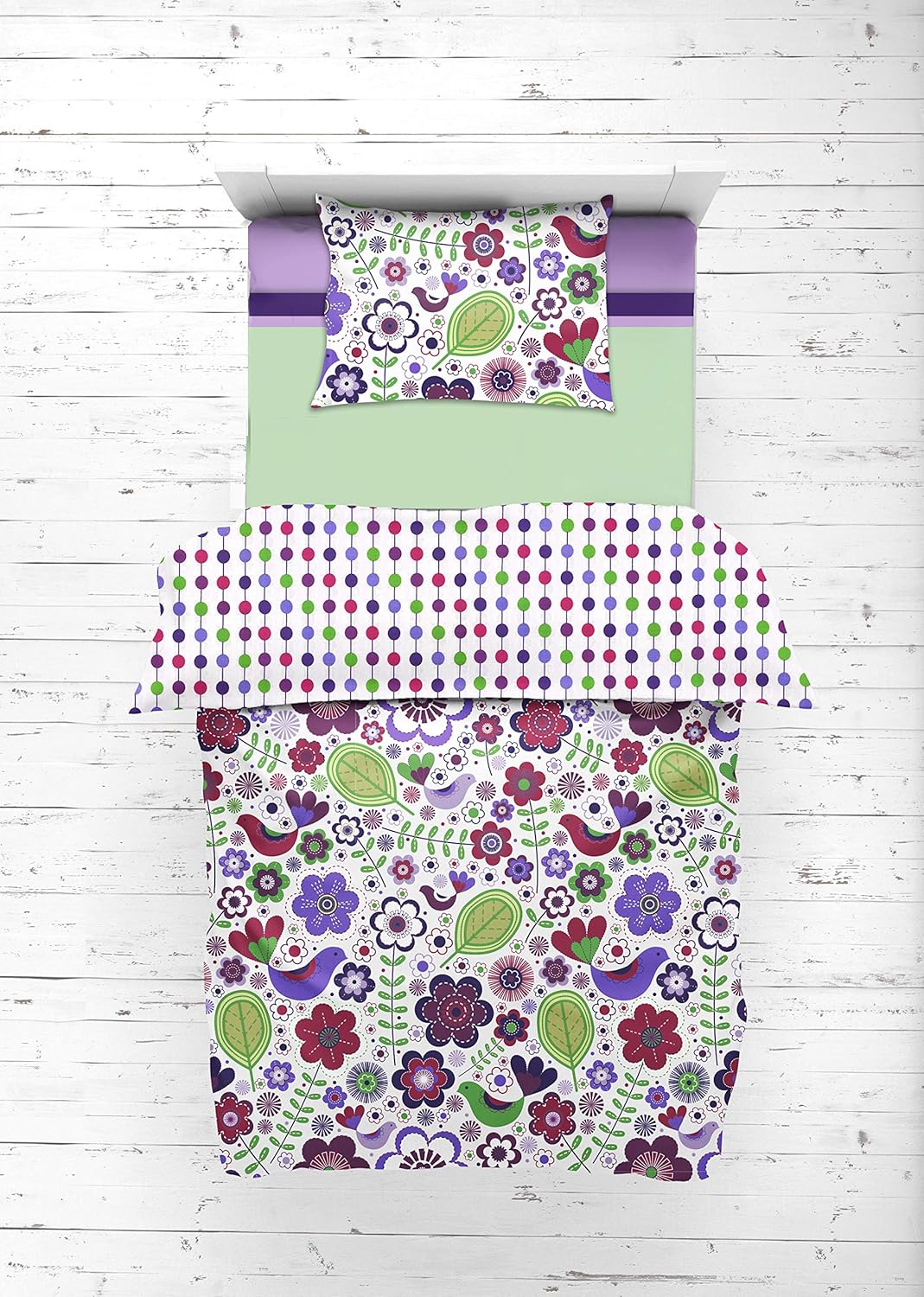 Amazon Com Bacati Botanical Sanctuary Purple 4 Piece Cotton Girls Toddler Bedding Set 100 Percent Cotton Includes Reversible Comforter Fitted Sheet Top Sheet And Pillow Case For Girls Baby