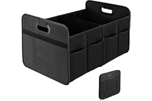 YSSOA Car Trunk Organizer, 2 Compartments Anti-slip 14" D x 22" W x 12" H Collapsible Trunk Storage, 600D Oxford Polyester Car Storage, Suitable for SUV, Minivan, Truck, Black