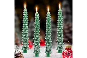 Ceoighe 4 Pack 10 Inch Christmas Tree Candles, Premium Natural Unscented Beeswax Christmas Tree Shaped Taper Candles with Cotton Wick, for Xmas Holiday Decor Party Banquet (Green with Silver Trim)