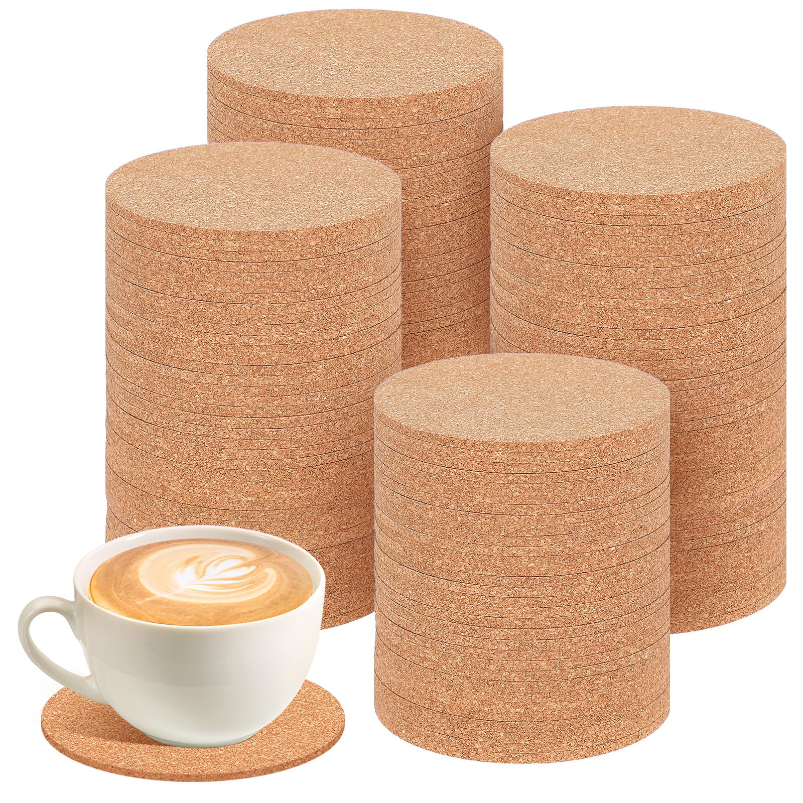 Photo 1 of 100 Pack Cork Coasters for Drinks, Absorbent Blank Saucers Blank Round for Laser Engraving, Hot Mug Safe & Non-Slip Surface Bulk DIY Coasters for Wedding, Coffee Bar, Home Decor for DIY, 90mm x 3mm