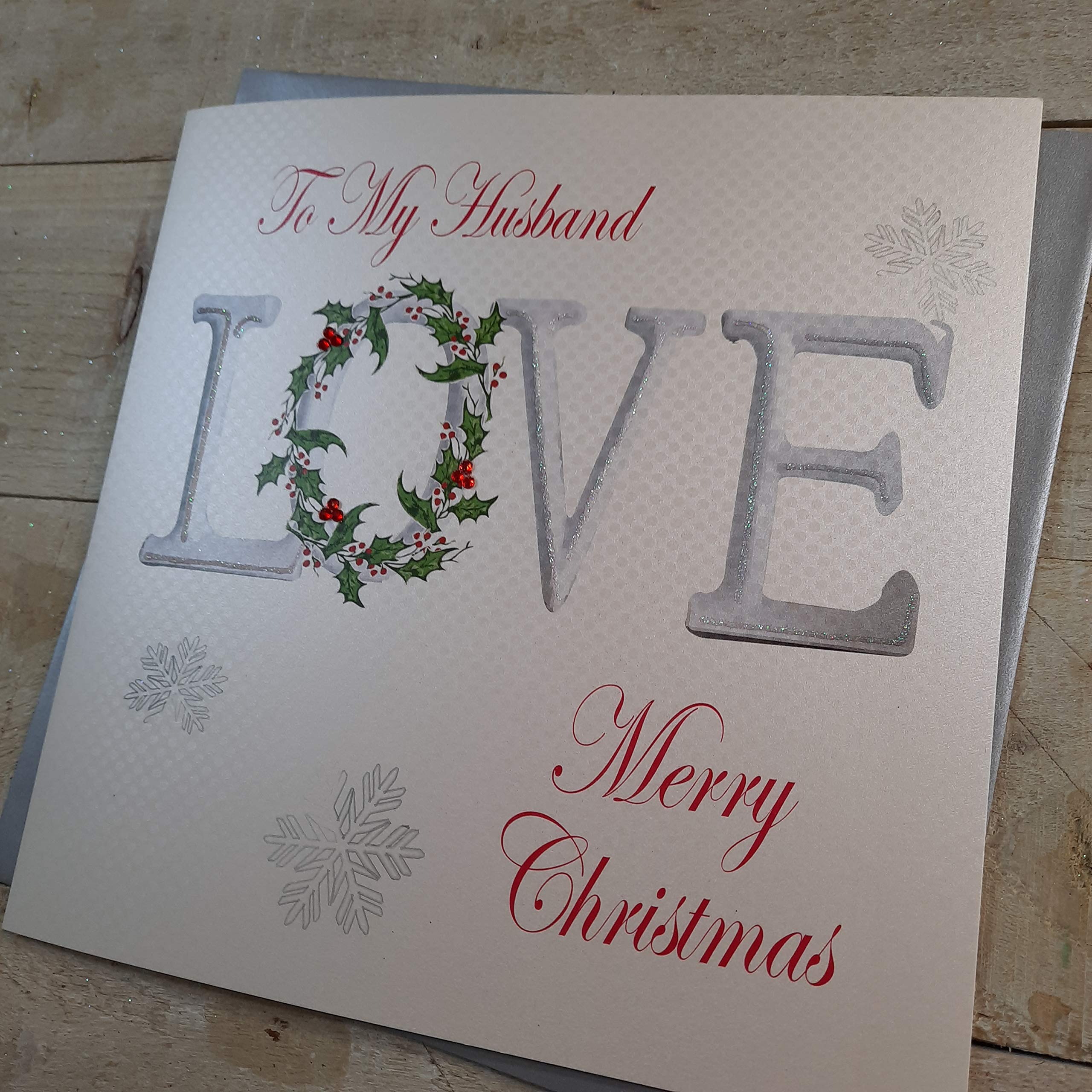 White Cotton Cards To My Husband 'Love' Merry, Handmade Large Christmas Card. (Code xx14-23)