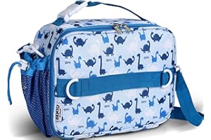 YOLAY Kids Lunch Bag, Double Insulated, Durable & Spacious with Zippered Pocket, Adjustable Straps & Handles, Bento Lunch Bag for School & Outdoor - Dino (Large)