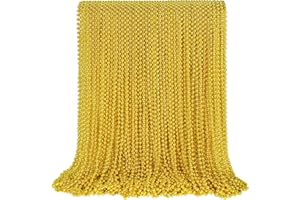 SHAOQINLIN 100 PCS Gold Bead Necklace, Gold Mardi Gras Christmas Beads Necklaces 33" Metallic Beaded Costume Necklaces Party Necklaces for Mardi Gras Parade Throws Wedding Birthday Pirate Party Favors
