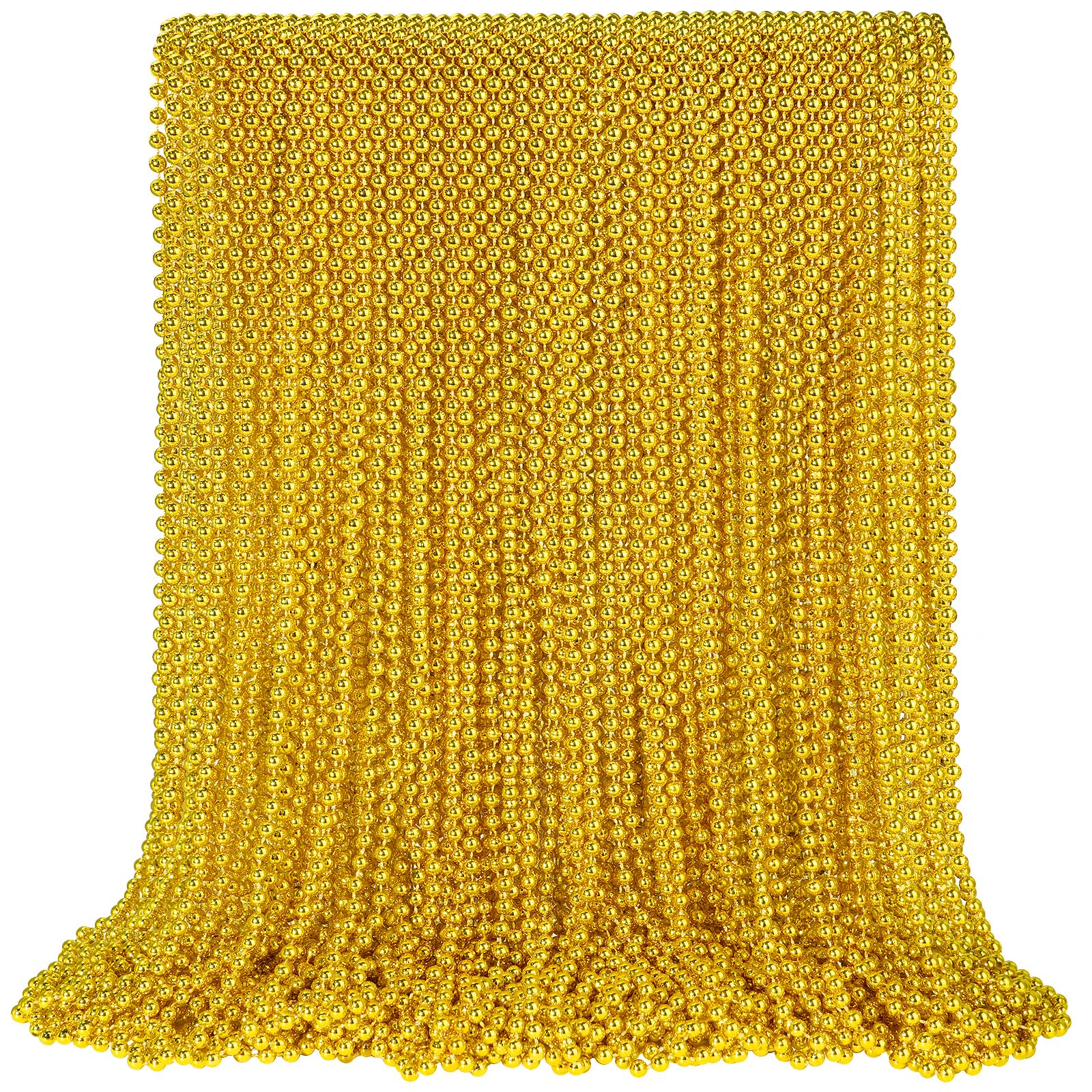 Photo 1 of 100 PCS Gold Bead Necklace, Gold Mardi Gras Christmas Beads Necklaces 33" Metallic Beaded Costume Necklaces Party Necklaces for Mardi Gras Parade Throws Wedding Birthday Pirate Party Favors