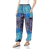 Lannaclothesdesign Women's Boho Drawstring Smocked Waist Rayon Harem Yoga Pants