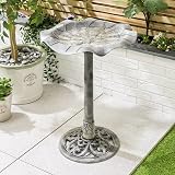 CHRISTOW Plastic Resin Bird Bath Lily Leaf Pedestal Grey 60cm 43cm view 2