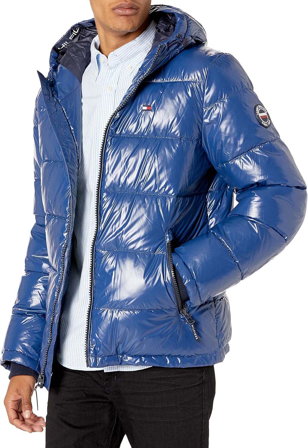 tommy hilfiger blue puffer coat