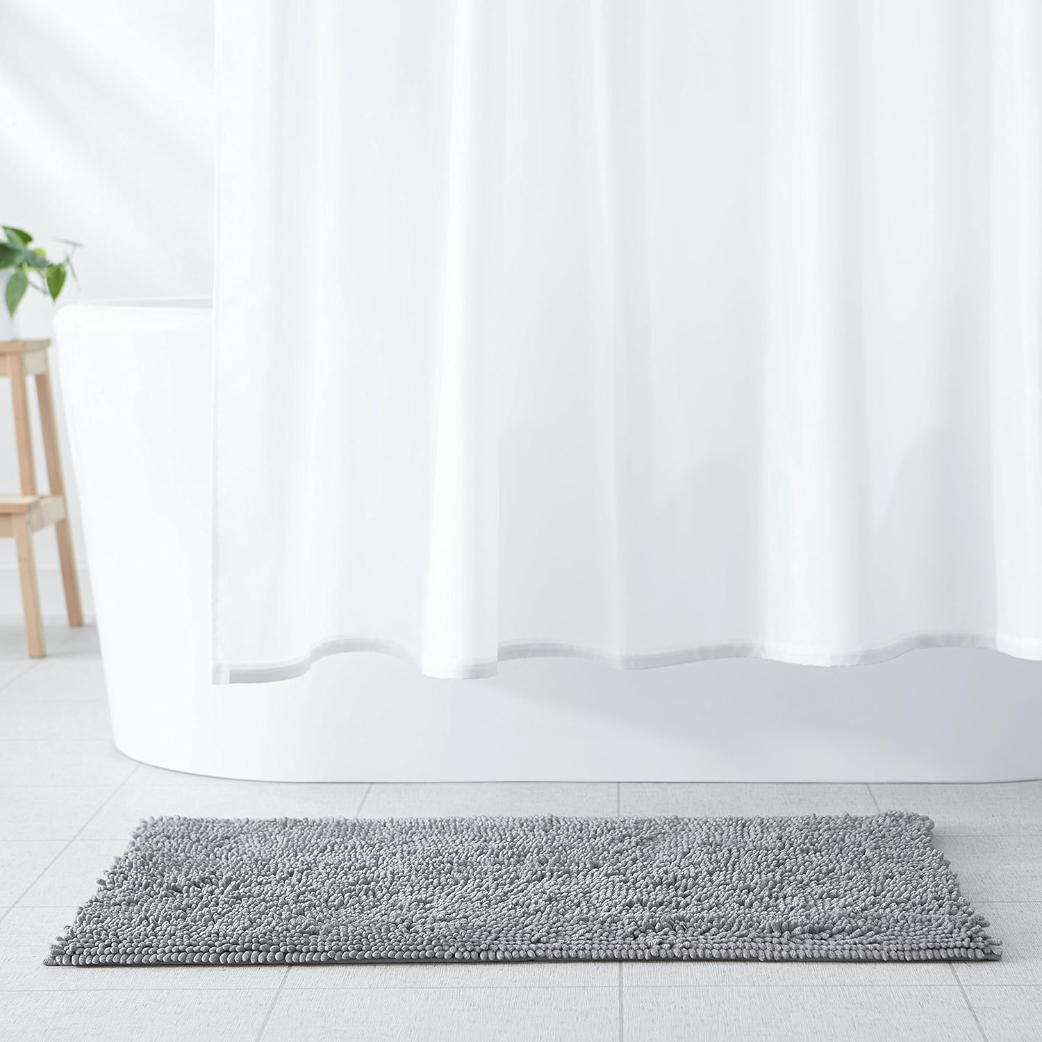 Basics Non-Slip Microfiber Shag Bathroom Rug Mat, 21" x 34", Platinum: Home & Kitchen