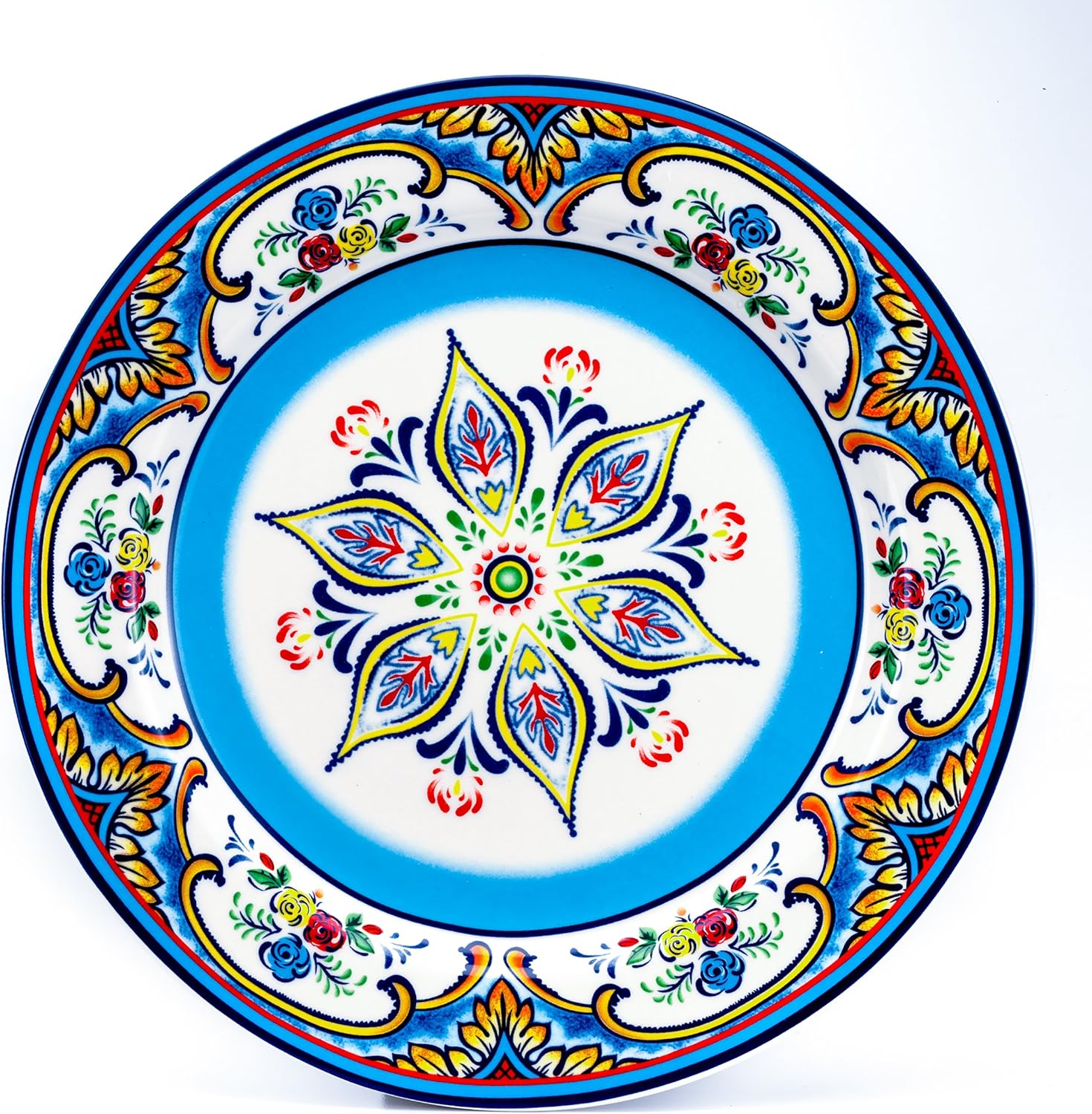 Euro Ceramica Zanzibar Collection 16 Piece Dinnerware Set Kitchen and Dining, Service for 4, Spanish Floral Design, Multicolor, Blue and Yellow: Dinnerware Sets: Kitchen & Dining